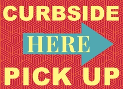 Curbside Pick Up Here Blue Right Arrow Red Yellow 14x10-Small