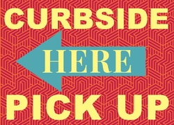 Curbside Pick Up Here Blue Left Arrow Red Yellow 14x10-Small