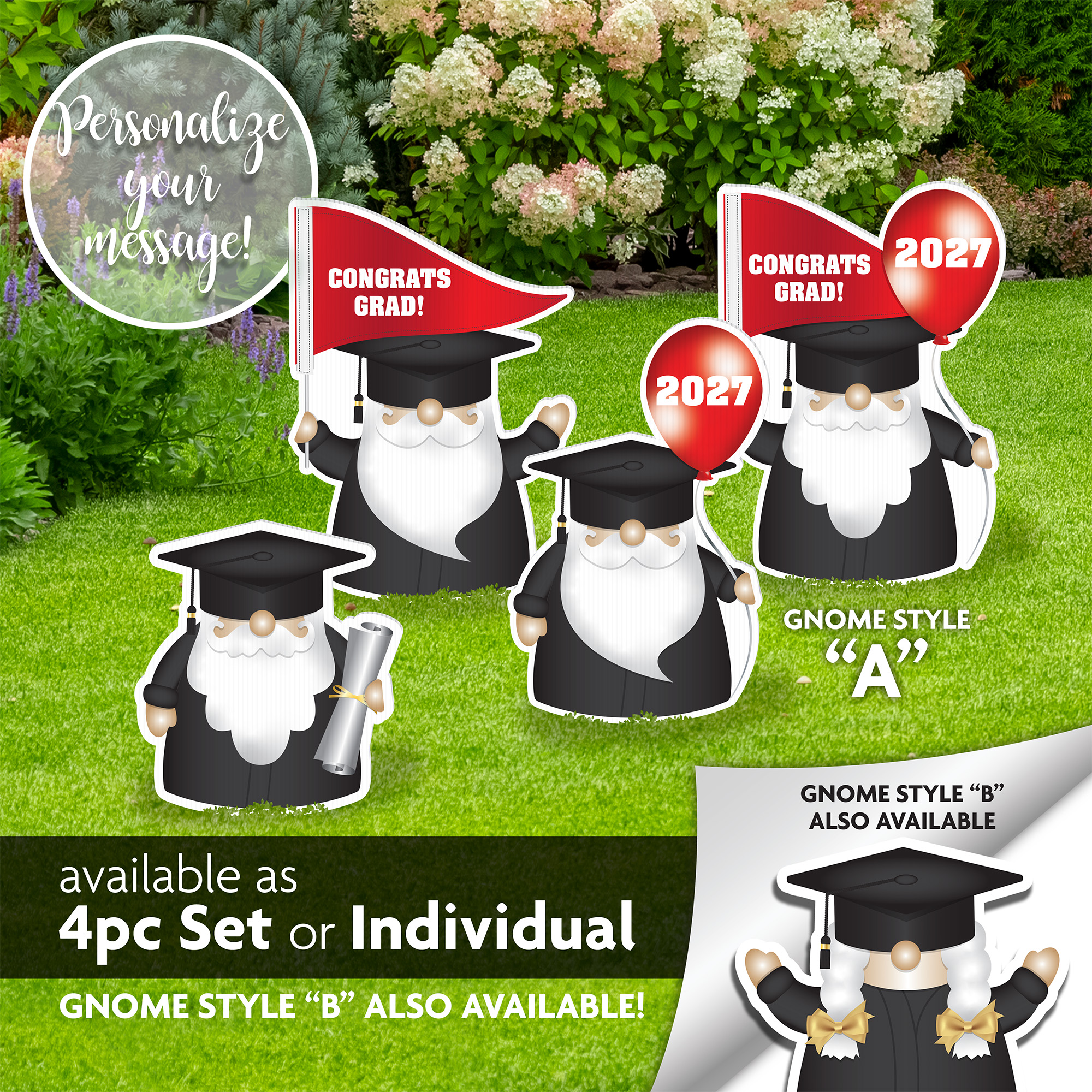 Garden Gnome Graduation Signs