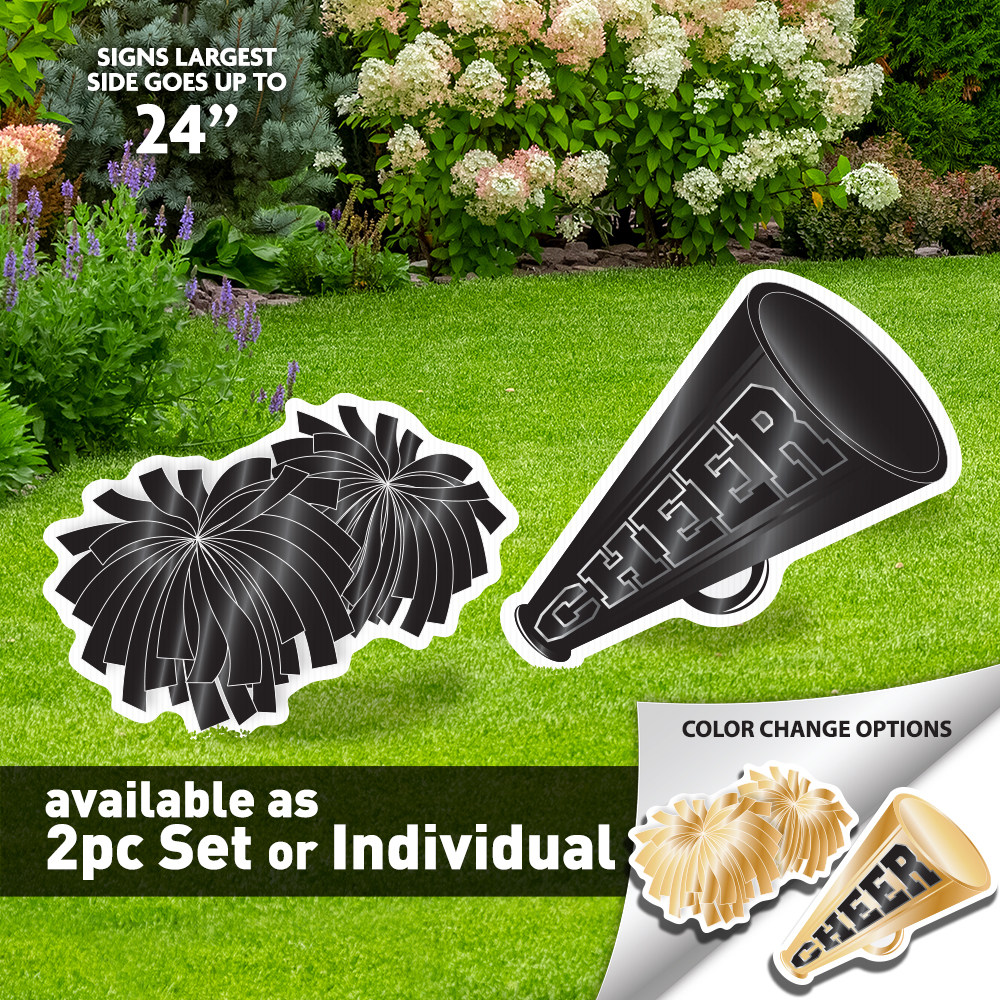 Cheer Bullhorn and Pom Pom Lawn & Photo Prop