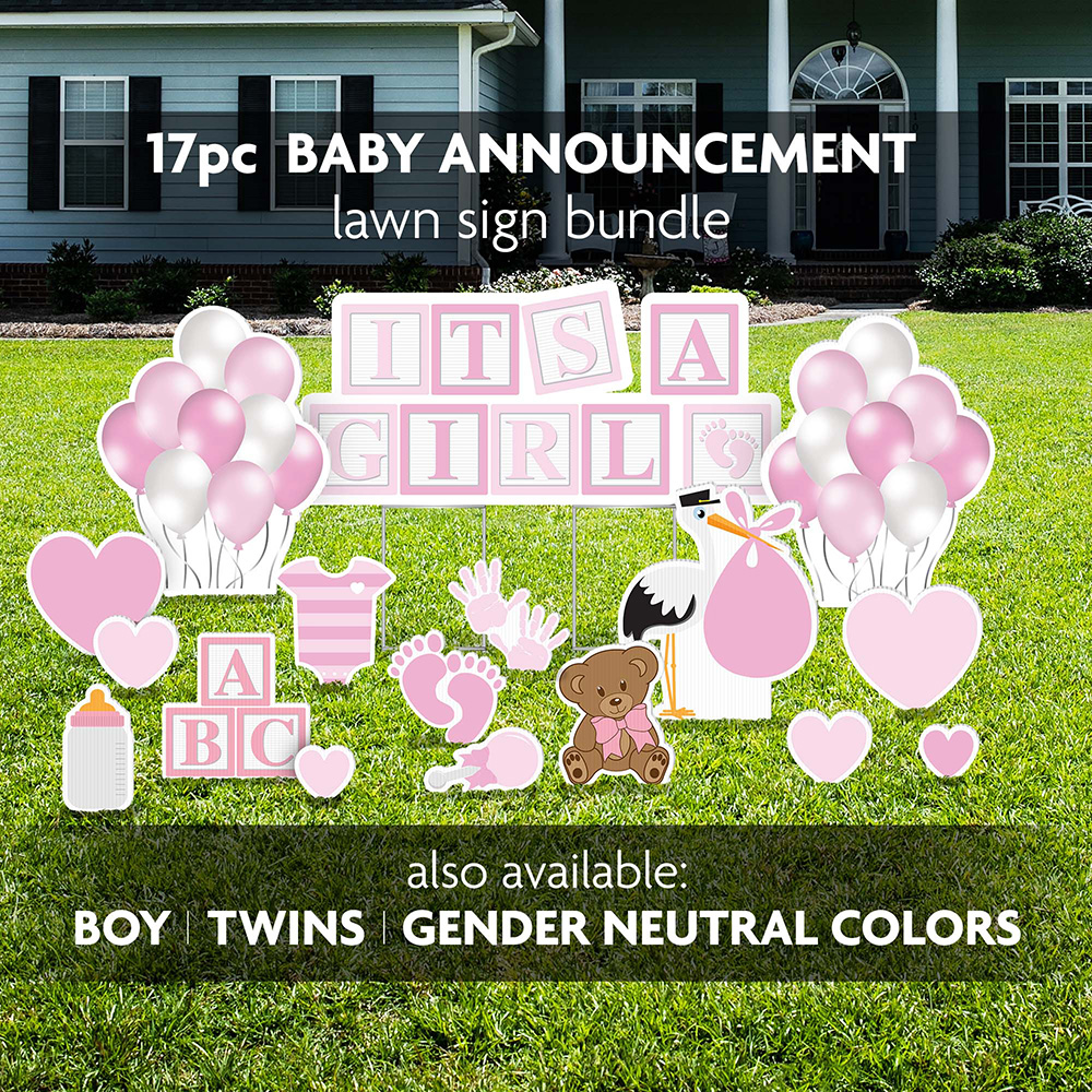 It's A Girl! Baby Announcement Yard Sign Bundle