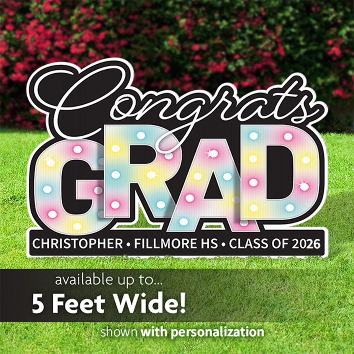 Congrats GRAD with Faux Light Effects lawn sign