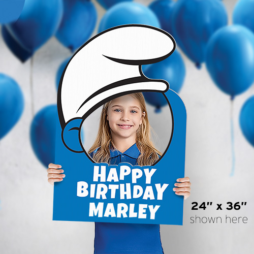 Blue Elf with White Hat Birthday Selfie Frame, Social Media Frame, Photo Prop