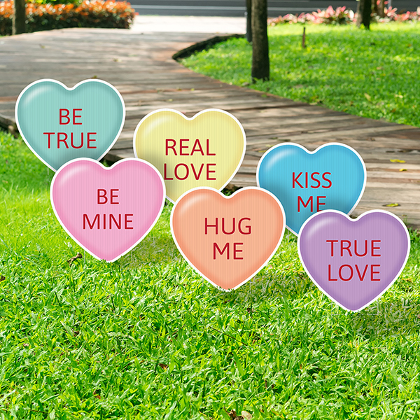 Candy Heart Yard Signs - Set of 6
