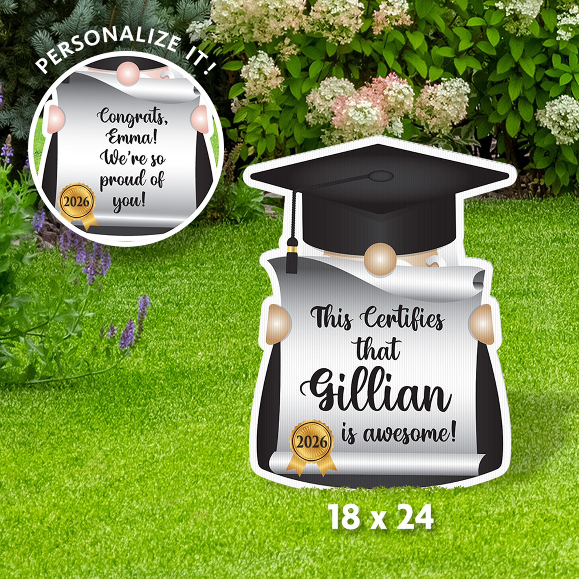 Graduation Gnome with Diploma Scroll Lawn Sign