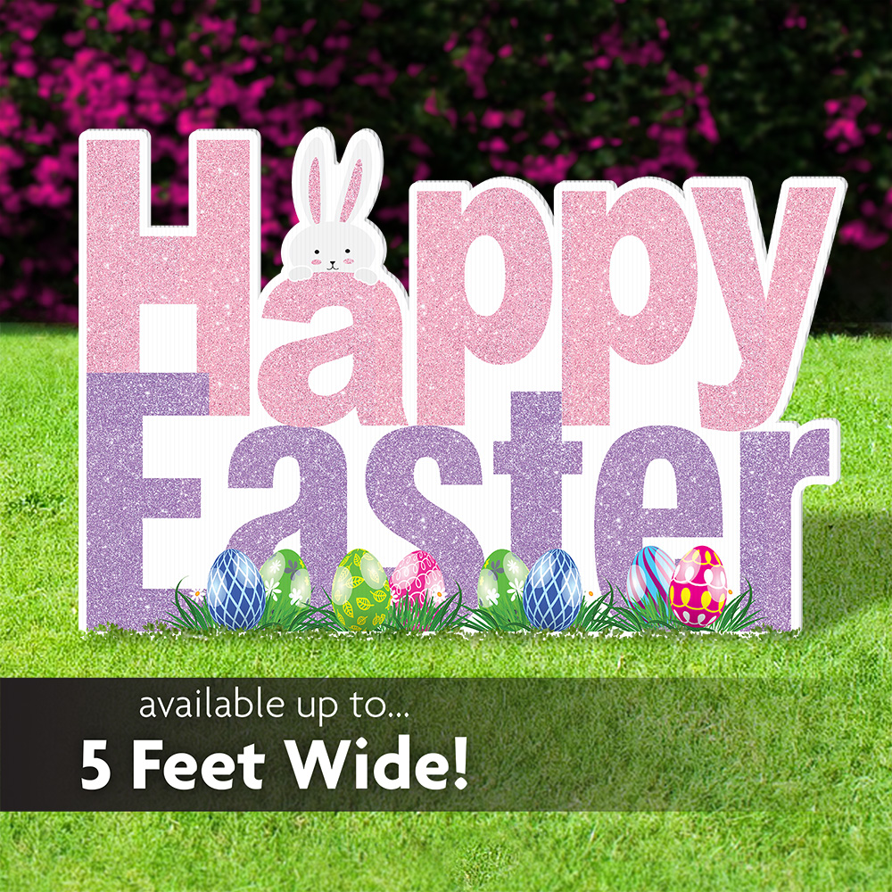 Happy Easter with Bunny Glitter Lawn Sign