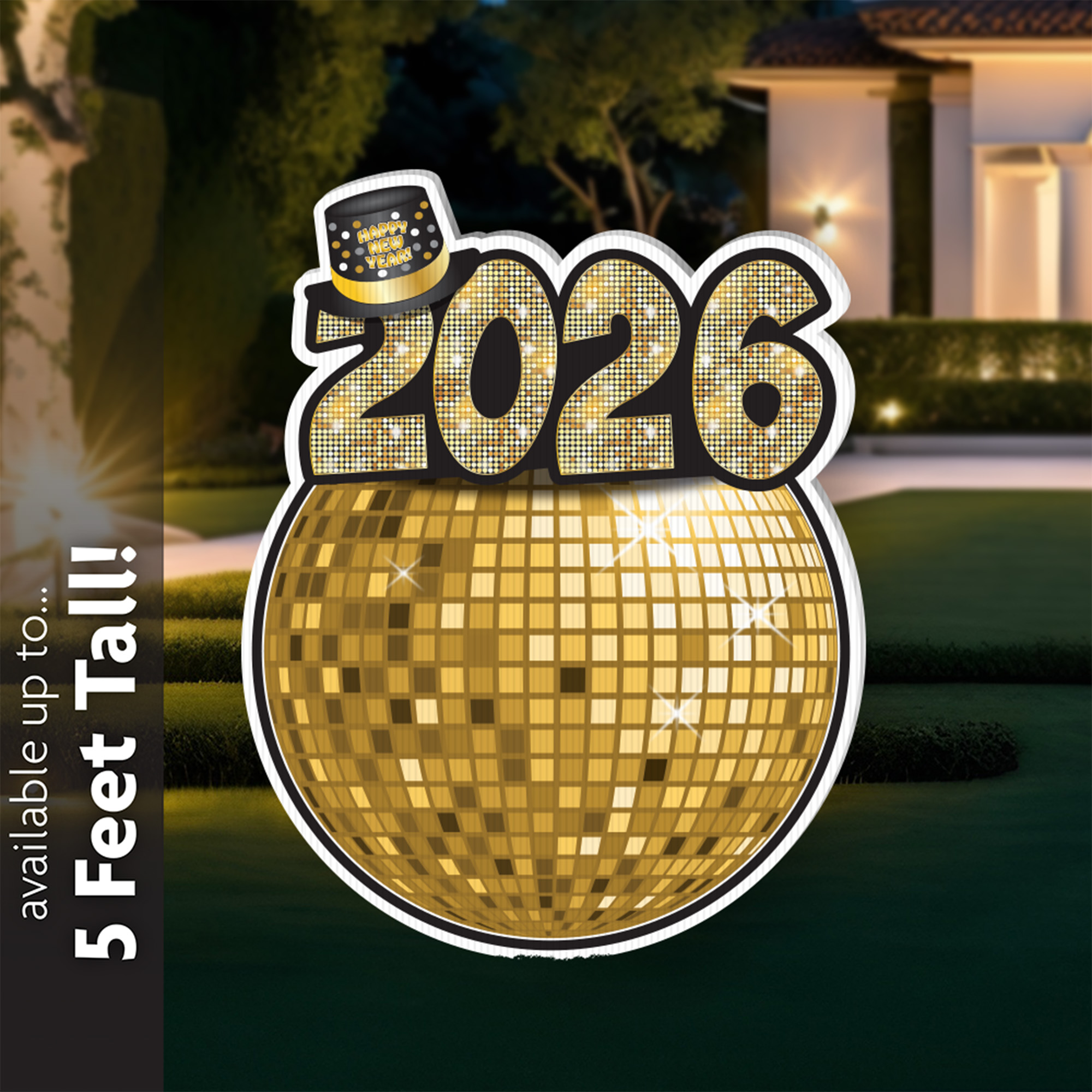 New Year Disco Ball Drop 2026 Gold