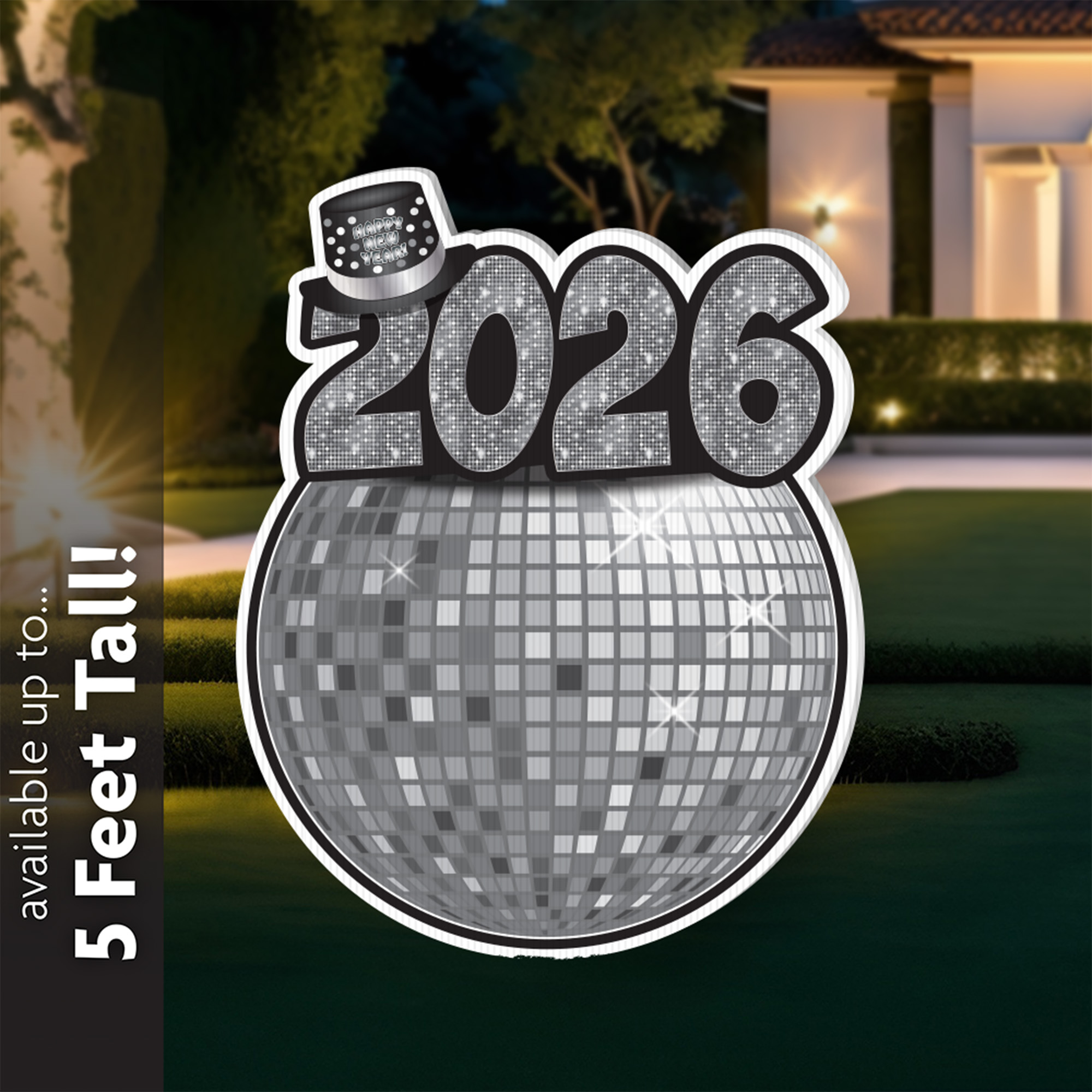 New Year Disco Ball Drop 2026 Silver