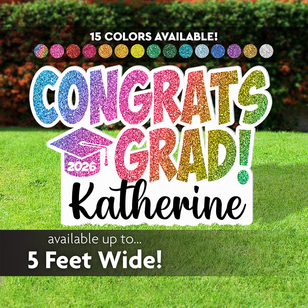 Congrats Grad Faux Glitter Sign 1