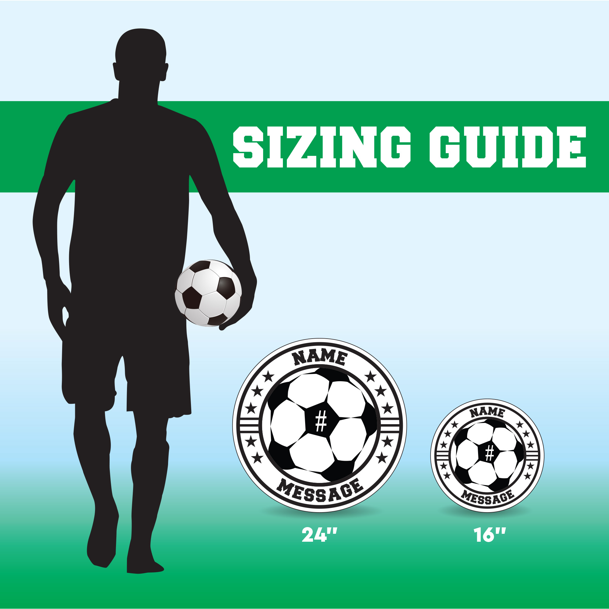 Sizing Soccer Star Round Yard Sign