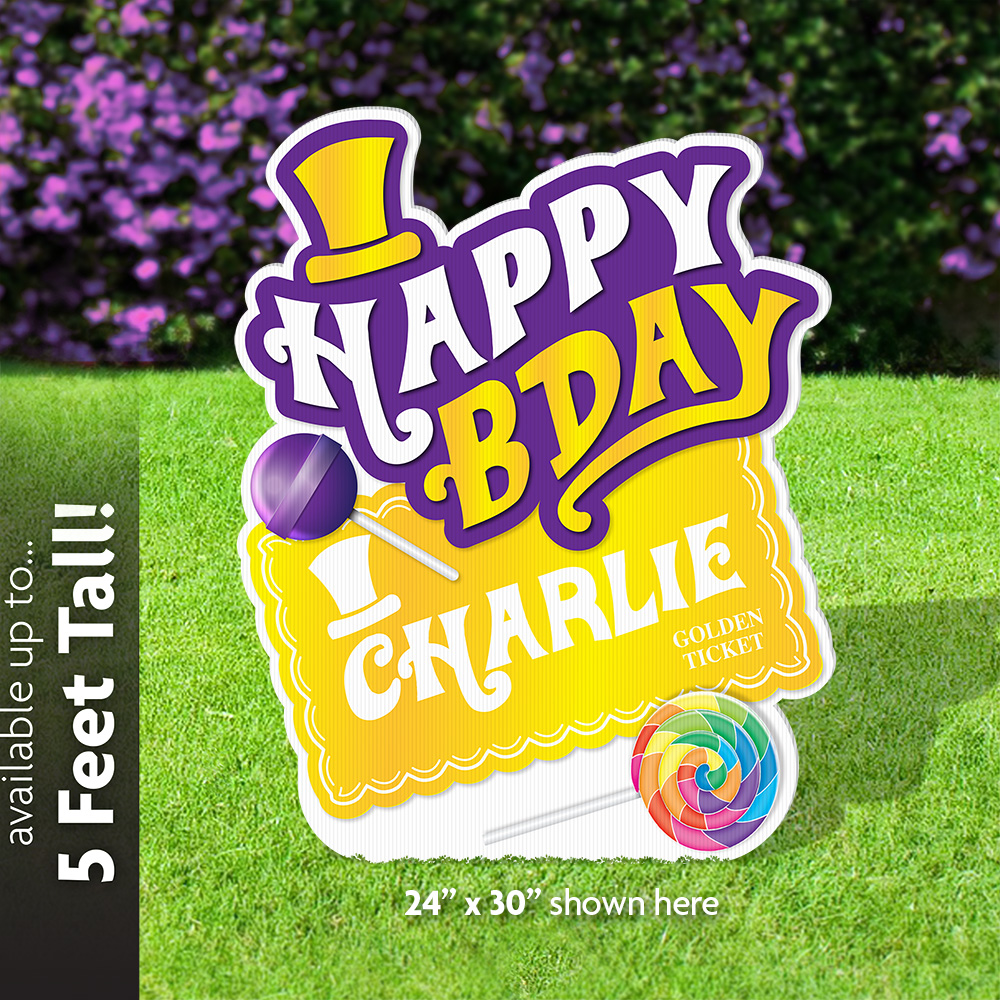 Willy Wonka Golden Ticket Birthday Lawn Sign