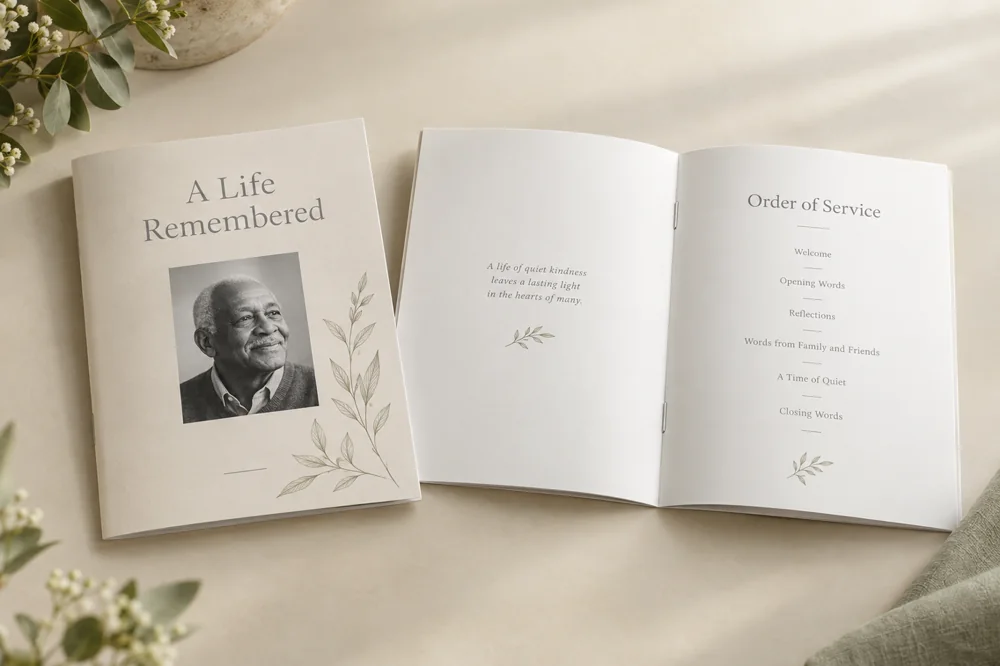 Illustrative funeral booklets