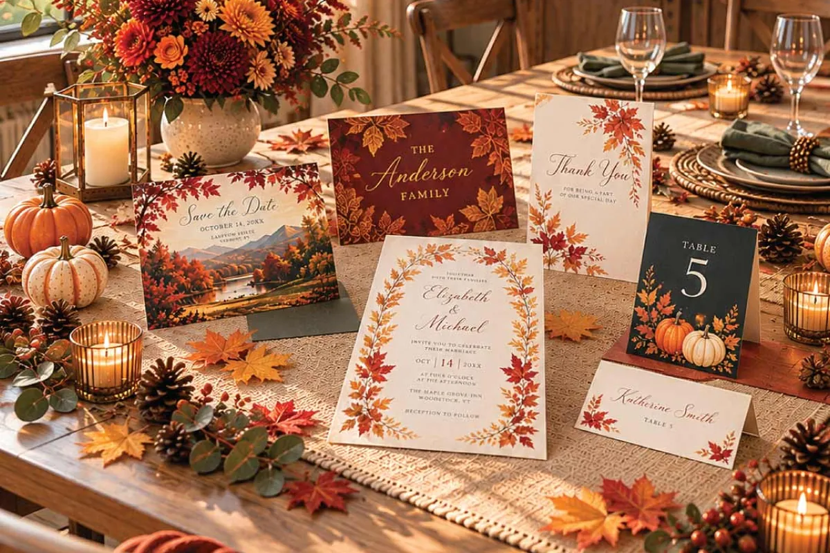 Illustrative autumn marketing and celebration print collection