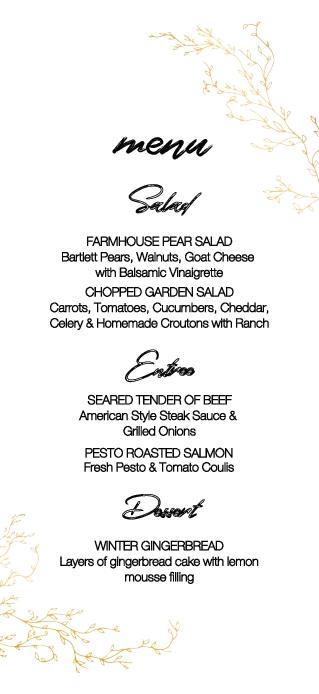 Minimalist Golden Branches Wedding Menu Cards Front