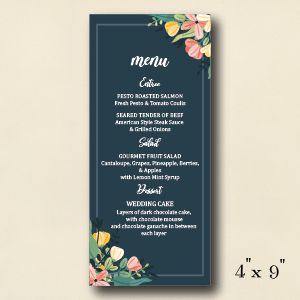 Blue Menu Gray Wedding Menu Cards Front