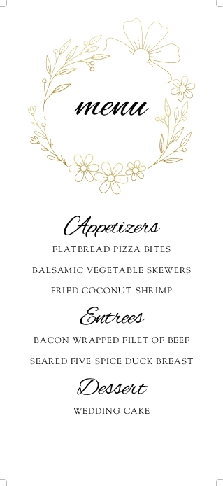 Leaf And Flower Silhouettes Wedding Menu Cards Front
