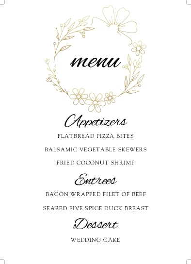 Leaf And Flower Silhouettes Wedding Menu Cards Front