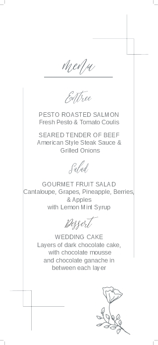 Corner Lines And Tulip Wedding Menu Cards Front