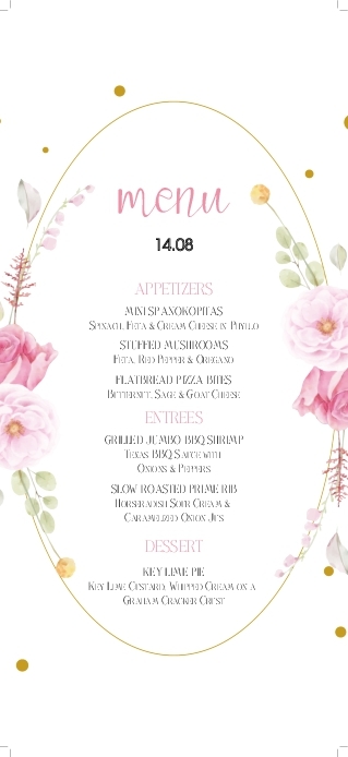 Golden Oval Menu Wedding Menu Cards Front