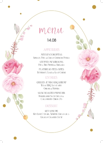 Golden Oval Menu Wedding Menu Cards Front
