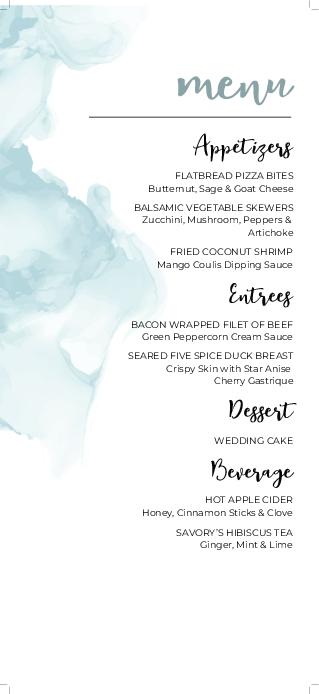 Blue Watercolor Explosion Wedding Menu Cards Front