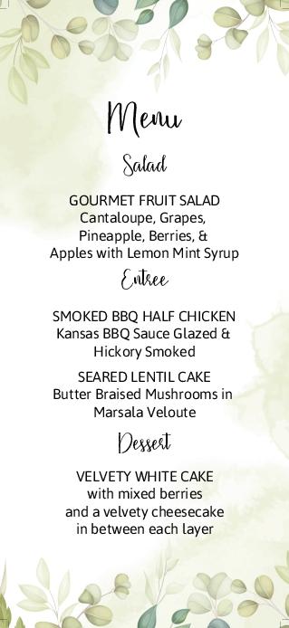 Beautiful Watercolor Leaves Wedding Menu Cards Front