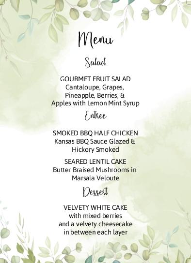 Beautiful Watercolor Leaves Wedding Menu Cards Front