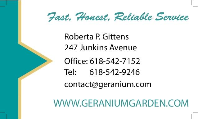 Geranium Blue Landscaping Business Card Back