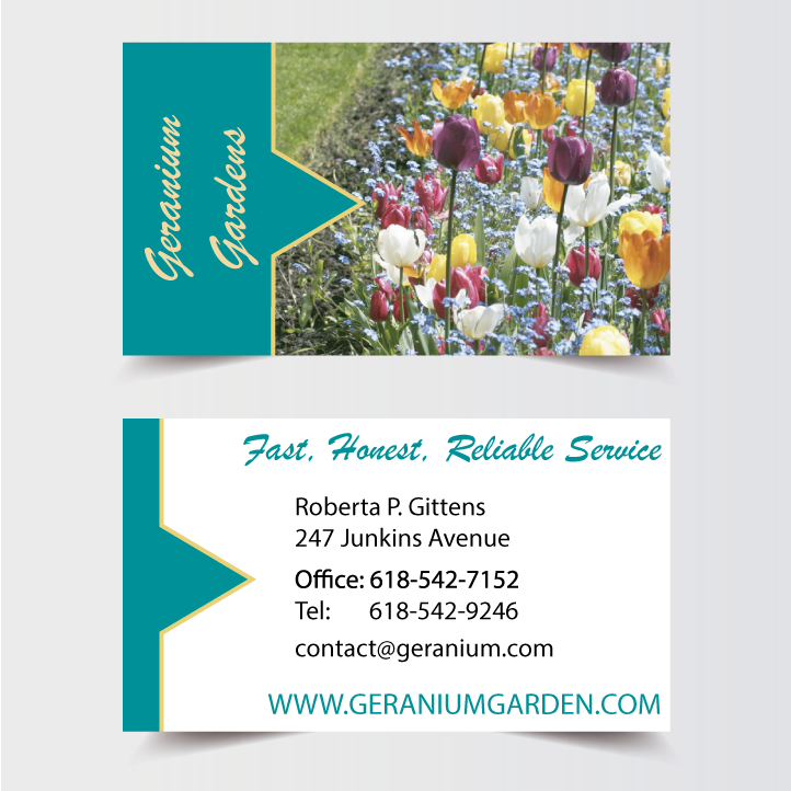 Geranium Blue Landscaping Business Card Front