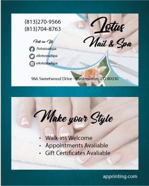 Aqua Flowers Nails & Spa Business Card Front