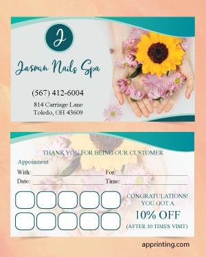 Aqua Sunflower Nails & Spa Business Card Front