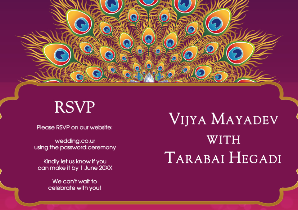 Extravagant Peacock Feathers Half Fold Wedding Invitation