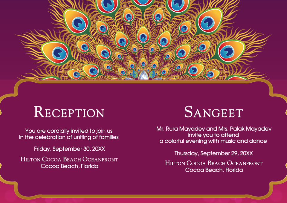 Extravagant Peacock Feathers Half Fold Wedding Invitation