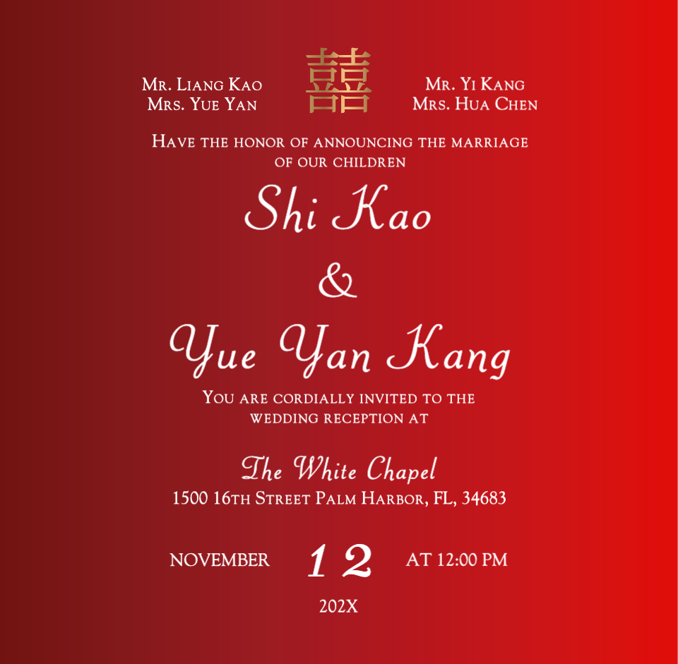 Vibrant Red Gradient 6 1/4 Square Denali Pocket Wedding Invitation