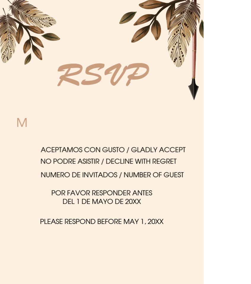 Boho Feathers and Arrows 6 1/4 Square Himalaya Pocket Spanish & English Wedding Invitation
