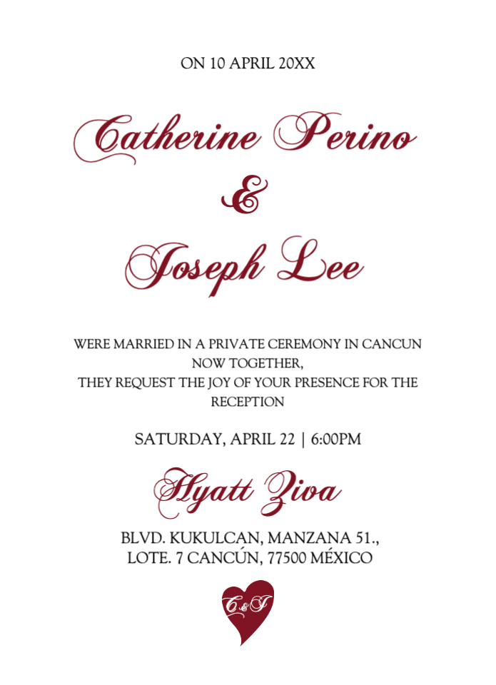 Crimson Script Elegance Simple Flat 5x7 Wedding Invitation