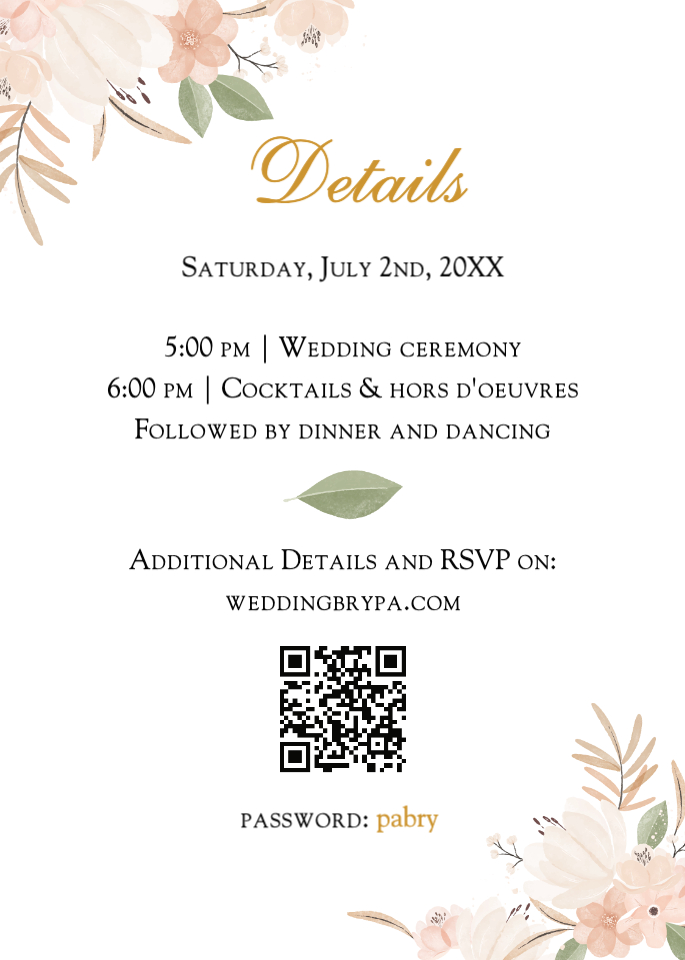 Blush Floral Simple Flat 5x7 Wedding Invitation