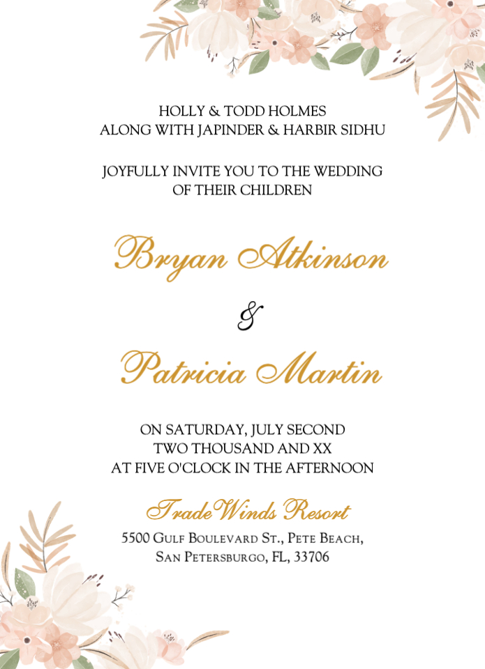 Blush Floral Simple Flat 5x7 Wedding Invitation