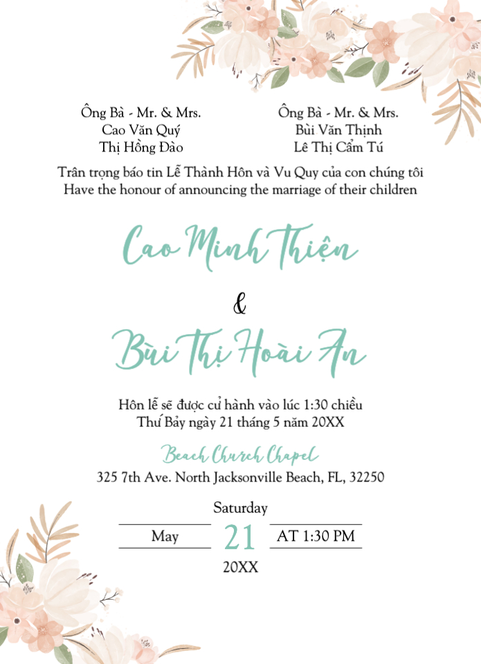 Soft Floral Garden Simple Flat 5x7 Wedding Invitation