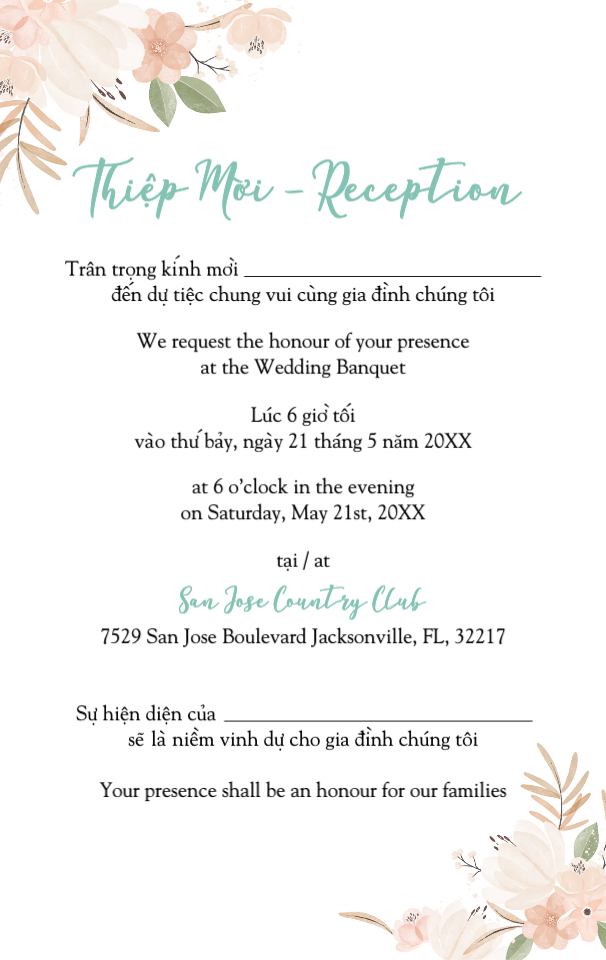 Soft Floral Garden Simple Flat 5x7 Wedding Invitation