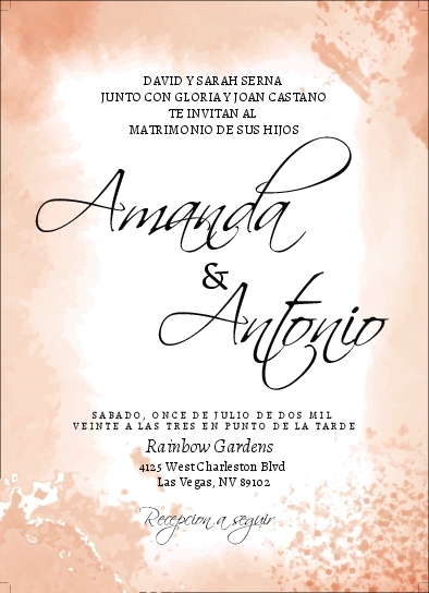 Coral Peach Strokes Wedding Invitation Main Main Invitation 5&quot;x7&quot;