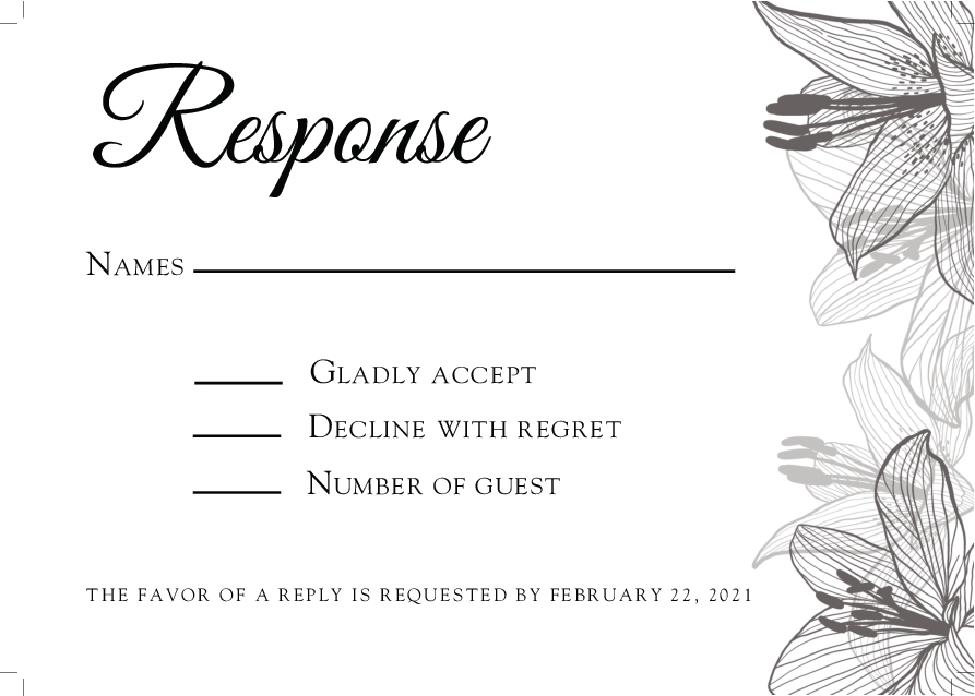 Wedding Invitation 125 - RSVP 3.5 x 5 Landscape Front