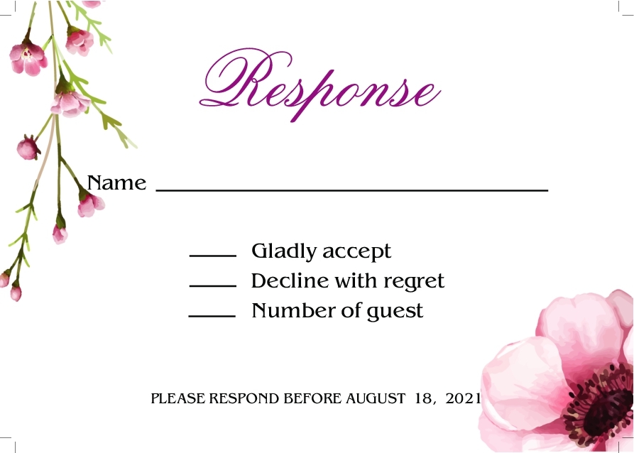 Wedding Invitation 131 - RSVP 3.5 x 5 Landscape Front