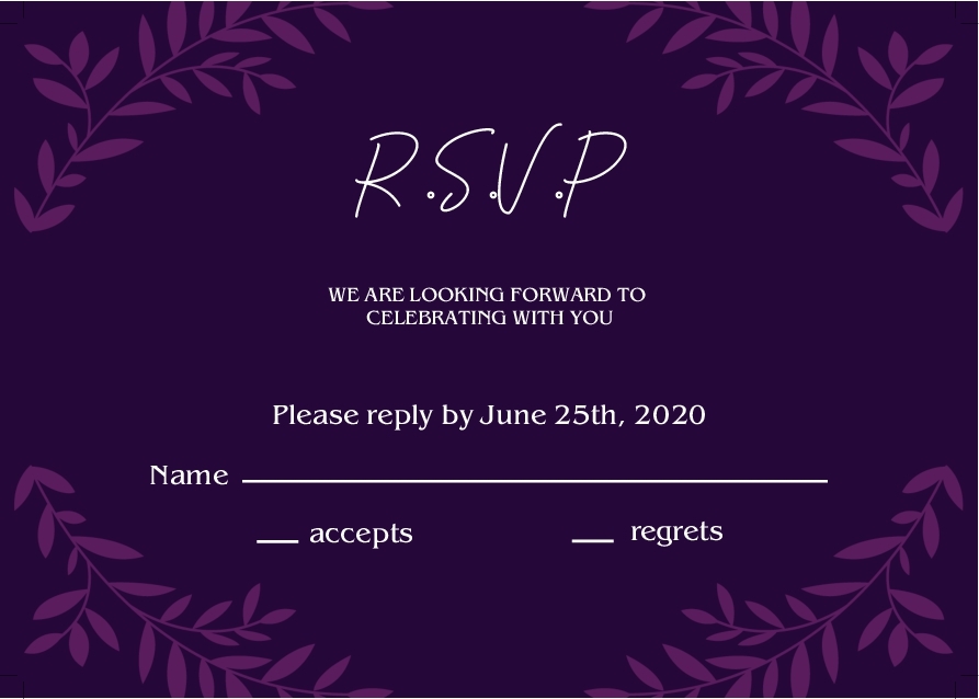 Wedding Invitation 135 - RSVP 3.5 x 5 Landscape Front
