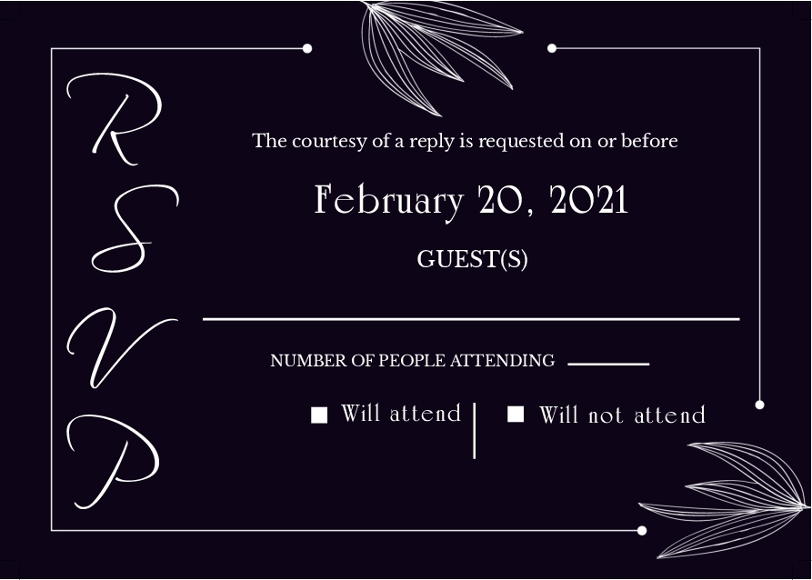 Wedding Invitation 136 - RSVP 3.5 x 5 Landscape Front