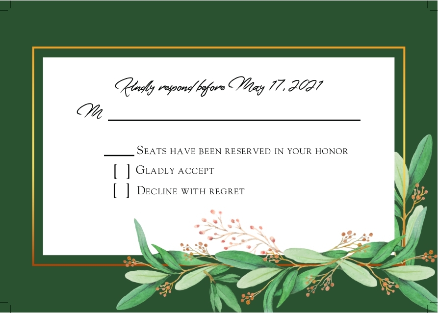 Wedding Invitation 147 - RSVP 3.5 x 5 Landscape Front