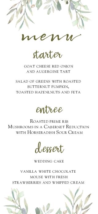 Green Ferns Wedding Menu Cards Front