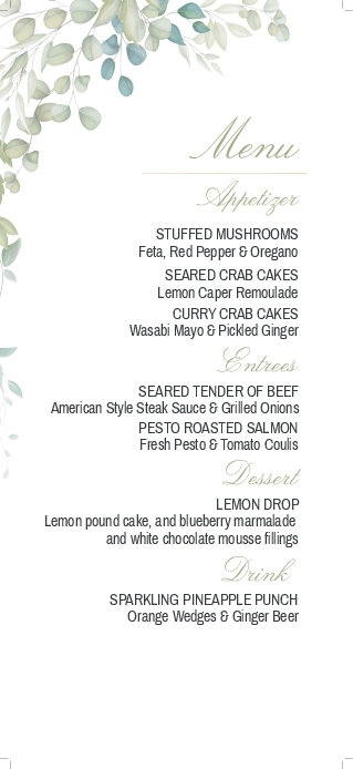 Authentic Flavors Wedding Menu Cards Front