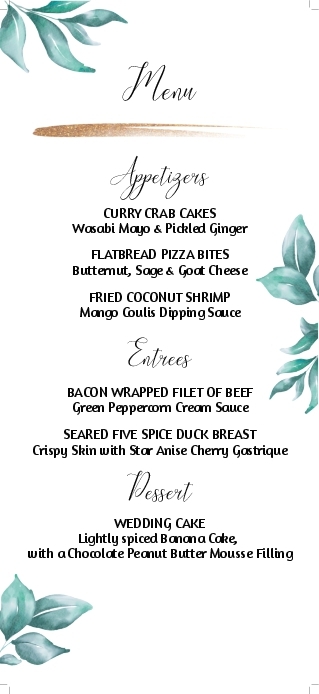 Green Oasis Wedding Menu Cards Front