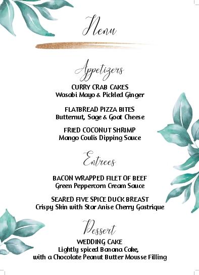 Green Oasis Wedding Menu Cards Front